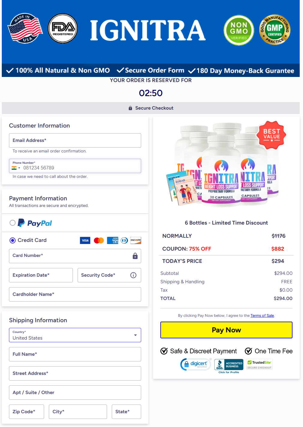 CoreGLP™ Secure Checkout & Order Page Preview